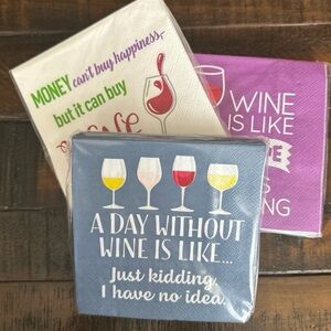 Bundle of 3 Chris’s Stuff funny wine cocktail napkins 25 in each pack